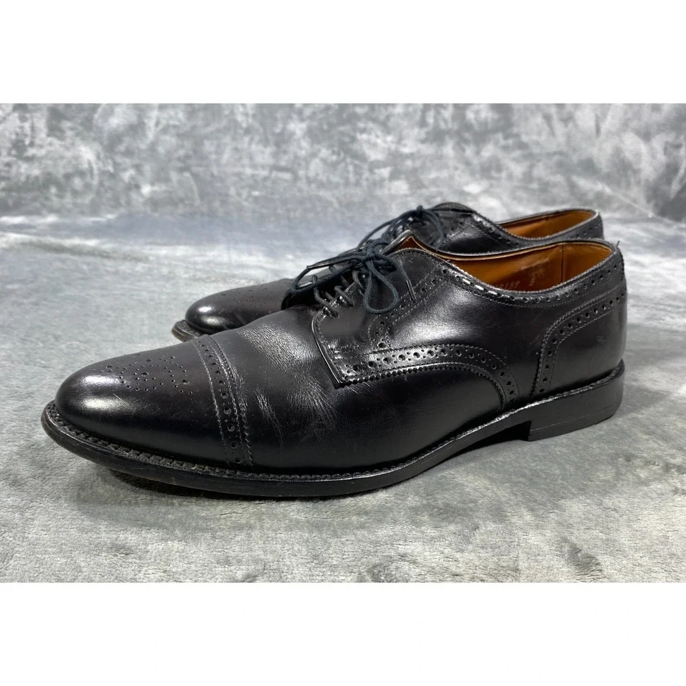 Allen Edmonds Sandford Black Cap Toe Brogue Derby Oxford Shoes Men 12 D Leather